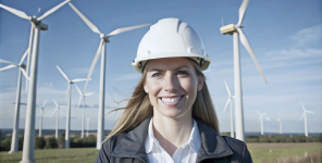 Frau hält grünes Pflänzchen in ihren Händen als Symbol für Nachhaltigkeit